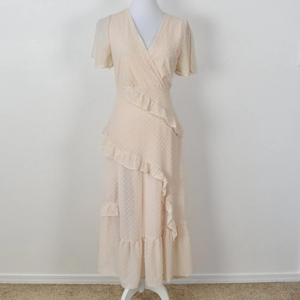 Lulu's Next to You Cream Swiss Dot Ruffled Midi Dress - S - Picture 4 of 10